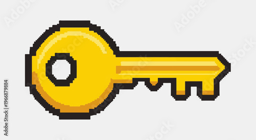 Pixelated gold key with a round bow and a jagged bit