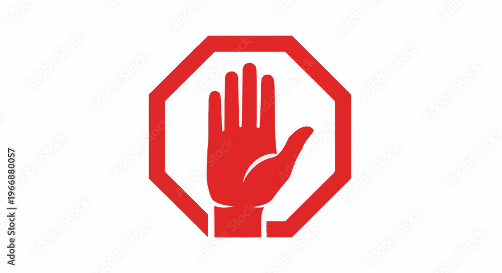 Fototapeta premium Red stop sign shape with a red palm of hand graphic inside