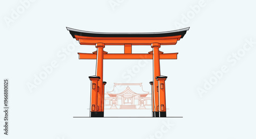 Japanese Torii Gate and Shrine Illustration