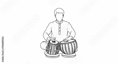 Person playing traditional Indian drums on a white background