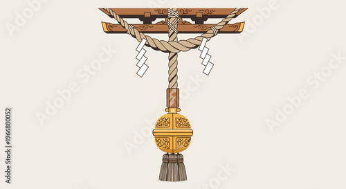 Japanese Shinto Shrine Bell and Torii Gate Illustration
