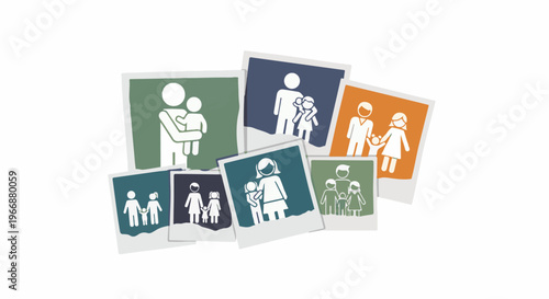 Scattered snapshots showcase diverse family groupings in stylized icons