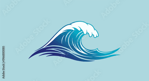A stylized ocean wave with a white crest and blue gradient