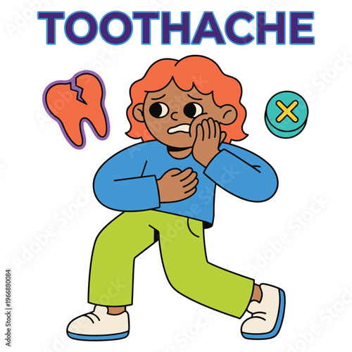 Medical Health Disease Symptoms Character Healthcare illustration depicting a person experiencing severe dental pain and discomfort, requiring urgent care and urgent treatment