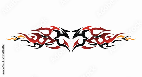 Stylized flame tribal design in red, black, and orange colors