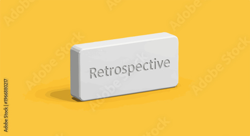 A 3D render of a white button labeled "Retrospective" on a yellow background