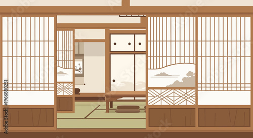 Minimalist Japanese Interior with Sliding Shoji Doors and Tatami Floor