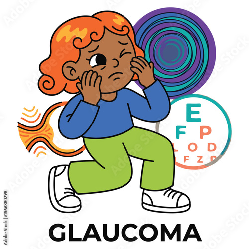 Character illustration depicting glaucoma disease symptoms, a crucial medical eye health issue for healthcare awareness
