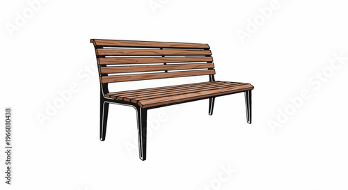 A simple wooden bench with a black metal frame, isolated on a white background