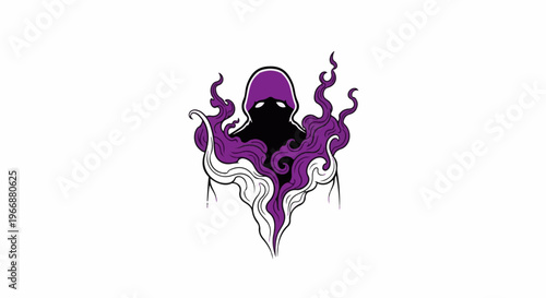 Silhouette figure with purple and white smoke emanating