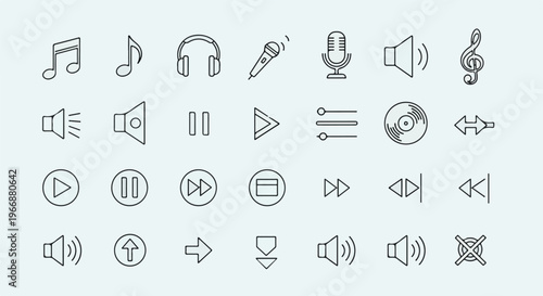 A collection of line art icons for music playback and audio control