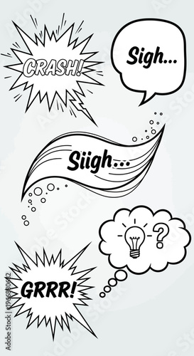 Set of Comic Book Speech Bubbles with Sound Effects and Thought Clouds