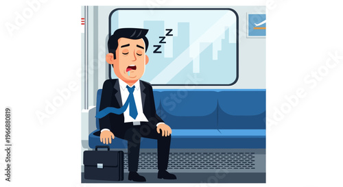 Tired Businessman Sleeping on Subway Train