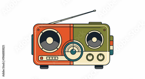 Vintage retro radio with dual speakers, tuning dial, and antenna