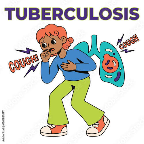 Medical illustration of a character experiencing tuberculosis symptoms, highlighting the importance of health awareness and healthcare