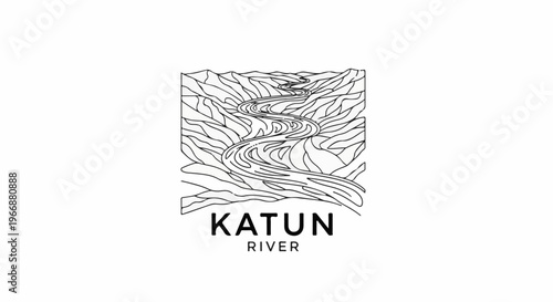 Stylized illustration of a winding river flowing through mountainous terrain