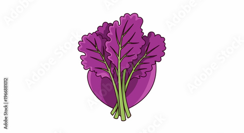 Vibrant purple leafy vegetable bunch with green stems and white background