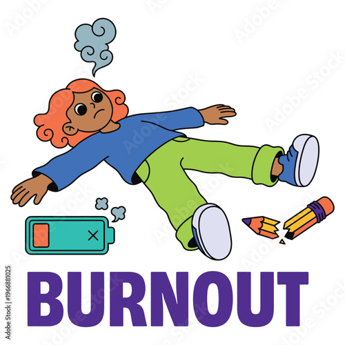 Psychological Distress A Character Illustration Depicting Severe Burnout Symptoms and Mental Exhaustion