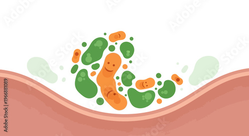 Friendly Bacteria Colony in Human Gut, Microbiome Health Concept