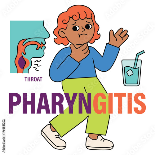 Illustration of a child experiencing sore throat symptoms from pharyngitis, a common medical health condition