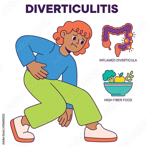 Character experiencing severe abdominal symptoms of a medical health disease, highlighting healthcare and wellness
