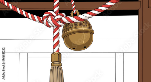 Suzu Bell and Shimenawa Rope at a Japanese Shinto Shrine