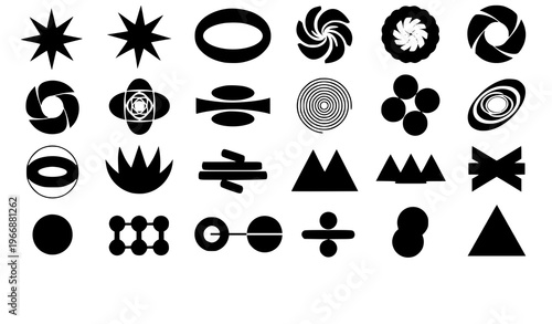 Brutalist geometric shapes set Bauhaus Swiss design abstract vector elements isolated on white background