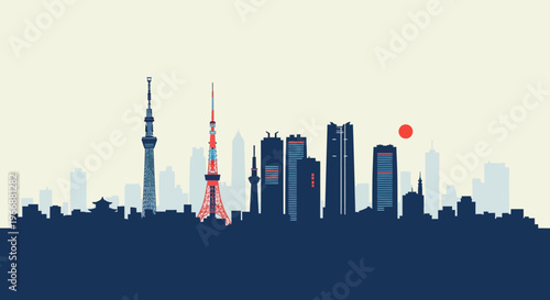 Tokyo City Skyline Silhouette Vector Illustration