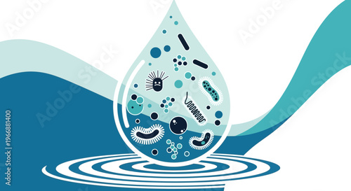 Microscopic Organisms in Water Droplet: Bacteria, Viruses, and Microbes in a Water Drop