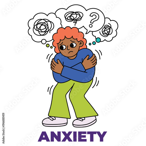 A character experiencing anxiety, a significant medical health symptom of mental disease, highlighting healthcare needs