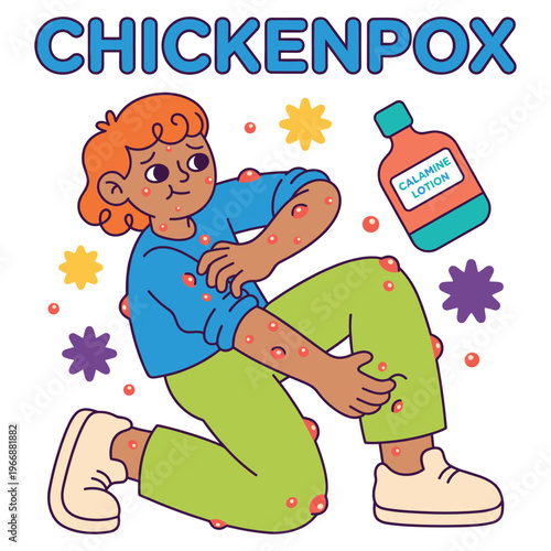 Child Character Experiencing Chickenpox Symptoms Illustrating Medical Health Disease and Essential Healthcare Needs