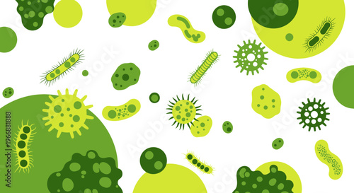 Microscopic World: Diverse Bacteria and Viruses in Green Tones