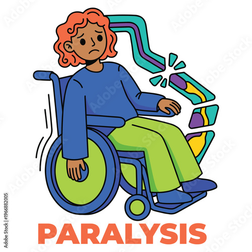 Medical Health Character Illustration Depicting Paralysis Symptoms and Disease Challenges, a Healthcare Concern