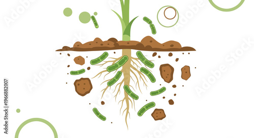 Plant Roots and Soil Microbes: Healthy Ecosystem Illustration