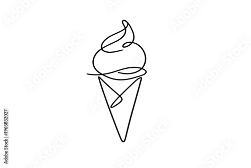 Simple line art of ice cream cone on white background