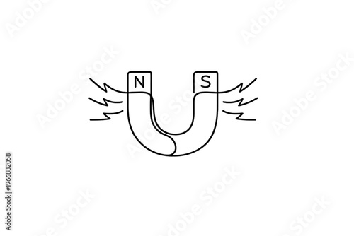 Simple line drawing of a horseshoe magnet with magnetic field lines