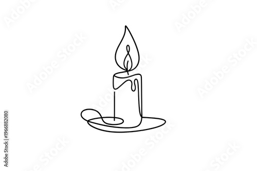 Minimalist one-line candle drawing with simple flame design on white background