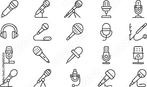 Podcast and music microphone icon pack isolated vector for streaming and production
