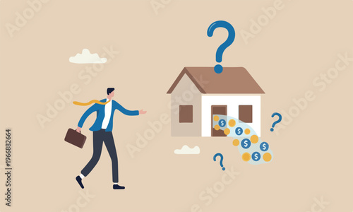 Reverse for regular payment, loan or income, property or real estate for banking payment concept, businessman with reverse mortgage house produce dollar money signs