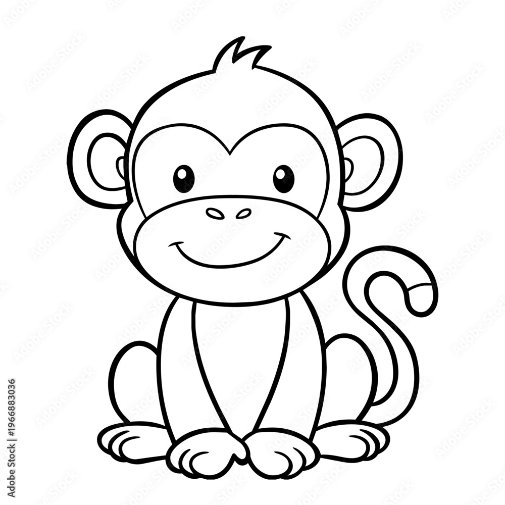 Fototapeta premium Cute monkey cartoon outline vector illustration