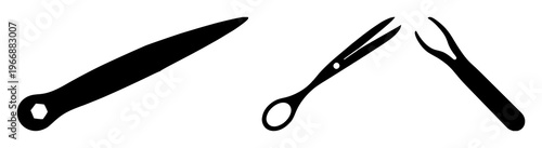 Surgical scalpel blade set with solid black icon on pristine white background featuring medical, surgical, cutting with symbol and instrument