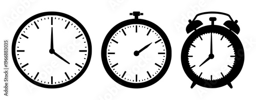Pension fund retirement clock icon set with solid black icon on white background featuring clock, pension, finance with retirement and investment