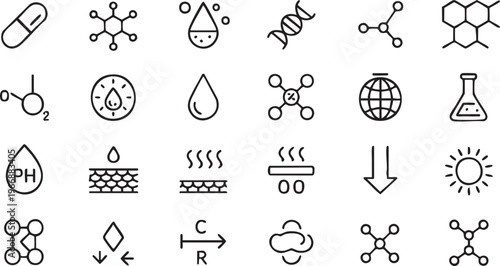 Molecule and lab equipment icon pack for science research and education design
