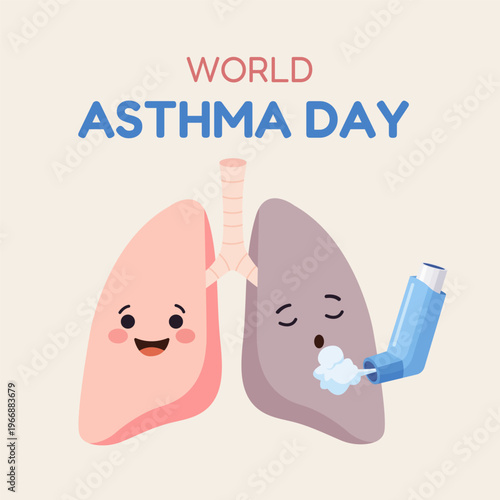 World Asthma Day with Inhaler and Health Prevention Lungs.Social media template. Vector Illustration