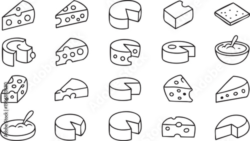 Vector cheese symbol set isolated with various slices blocks and wheels
