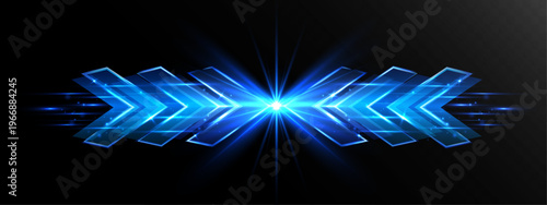 Εκτύπωση καμβά Glowing blue arrows converging with light burst and dynamic motion effect on dar