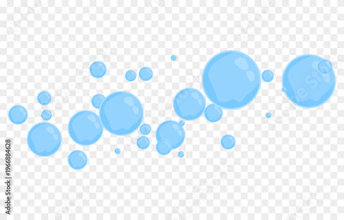 Blue soap bubbles in cartoon style. Cartoon bubbles PNG. Flying soap bubbles from foam or detergent.