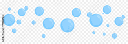 Blue soap bubbles in cartoon style. Cartoon bubbles PNG. Flying soap bubbles from foam or detergent.