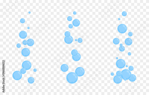 Blue soap bubbles in cartoon style. Cartoon bubbles PNG. Flying soap bubbles from foam or detergent.