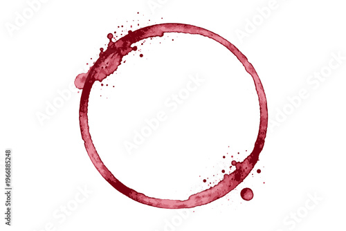 Artistic red wine stain circle on white background